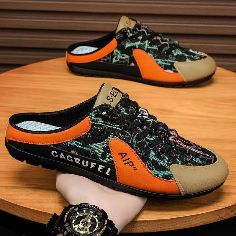 Baotou Half Top Shoes for Men 2025 Cross border Wholesale Cloth Face Breathable Backless Outdoor Casual Shoes with One Step Lazy Shoes