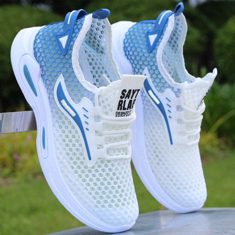 Summer men's ice silk mesh shoes, hollow breathable sports shoes, soft soled student running shoes, one foot casual shoes