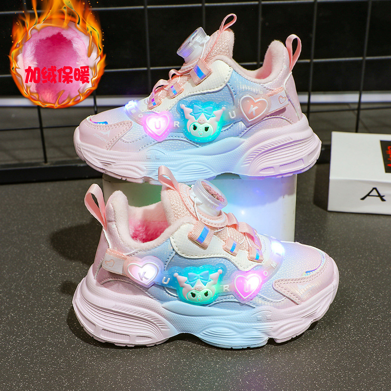 Bright up girls' sports shoes summer new style girls' shoes with plush warm leather surface, girls' baby, middle and large children's student shoes