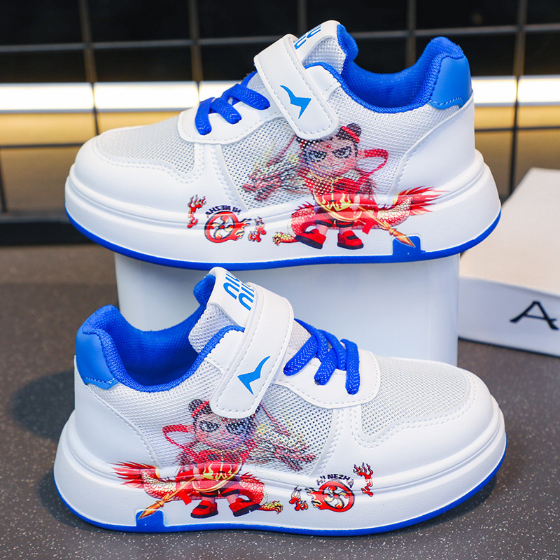 Nezha Little White Shoes 2025 Summer New Mesh Breathable Children's Sports Shoes for Boys and Girls Soft Bottom Versatile Board Shoes