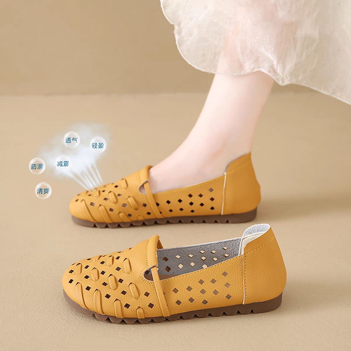 Soft soled soft surface hollowed out mom's shoes for the summer of 2025, new comfortable woven fabric casual sandals, perforated shoes for women Soft soled soft surface hollowed out mom's shoes for the summer of 2025, new comfortable woven fabric casual sandals, perforated shoes for women