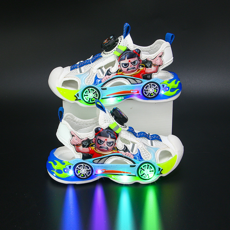 Trendy Nezha Boys' Sandals, Nezha Explosion Light Wind Fire Wheel Rotating Buckle, Anti Kick Sports Sandals Manufacturer Straight Hair Trendy Nezha Boys' Sandals, Nezha Explosion Light Wind Fire Wheel Rotating Buckle, Anti Kick Sports Sandals Manufacturer Straight Hair