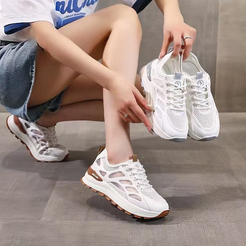 Mesh breathable white shoes for women in summer 2025, popular casual and fashionable, versatile, soft sole, anti slip and shock-absorbing sports shoes for women