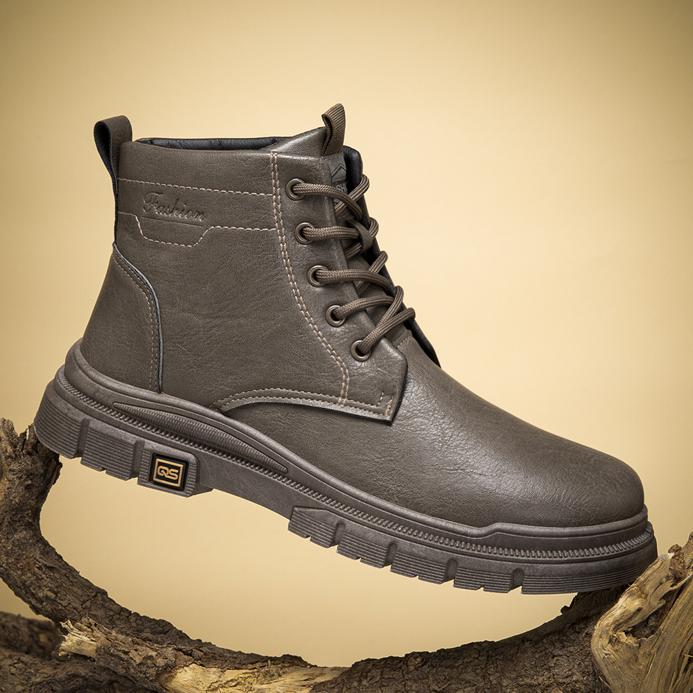 Cross border men's Martin boots Spring and Autumn new high top leather boots British fashion thick soled casual men's shoes wholesale