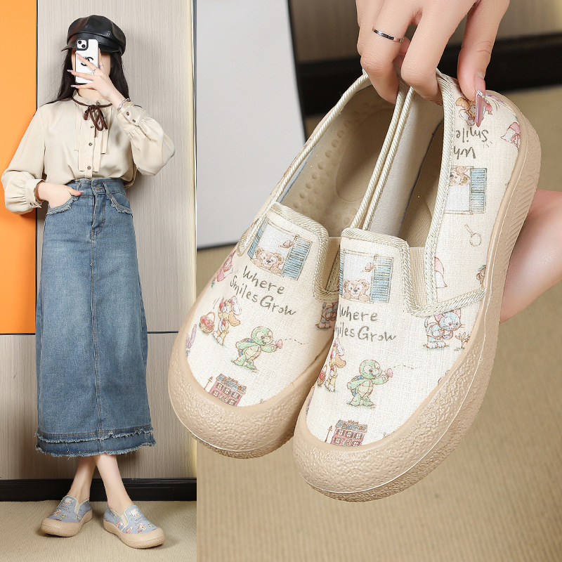 Spring and summer new fisherman shoes, canvas women's shoes, fashionable and versatile, Chinese style, casual, thick soled, lazy, one footed, single shoe for women