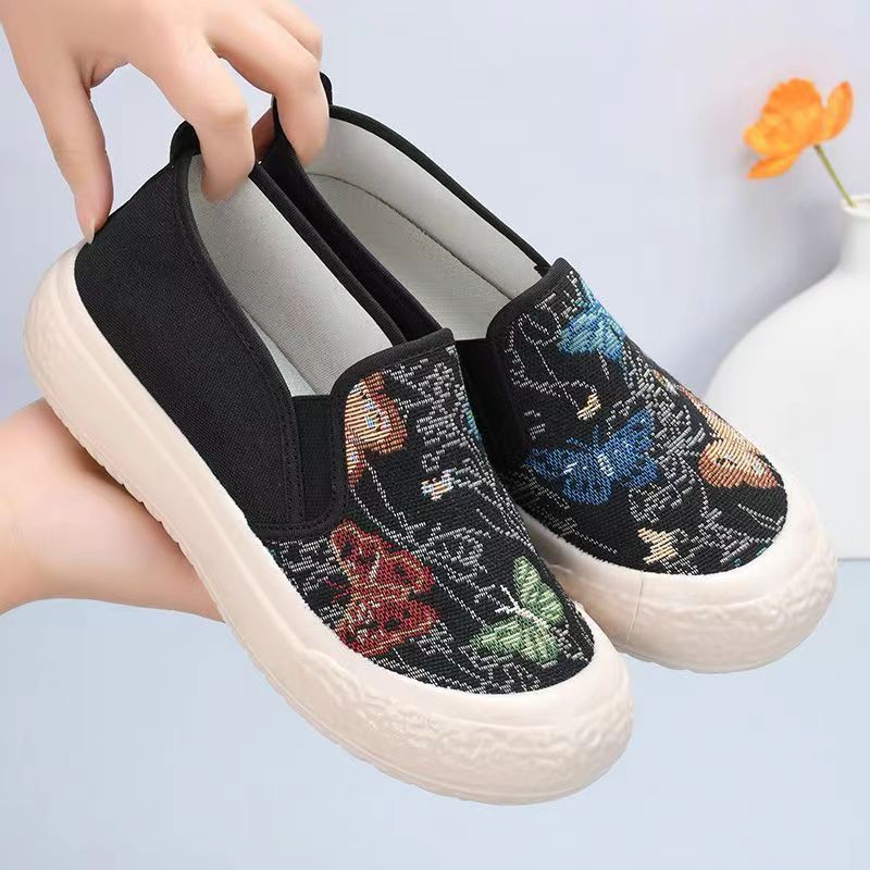 Spring and summer new fisherman shoes, canvas women's shoes, fashionable and versatile, Chinese style, casual, thick soled, lazy, one footed, single shoe for women