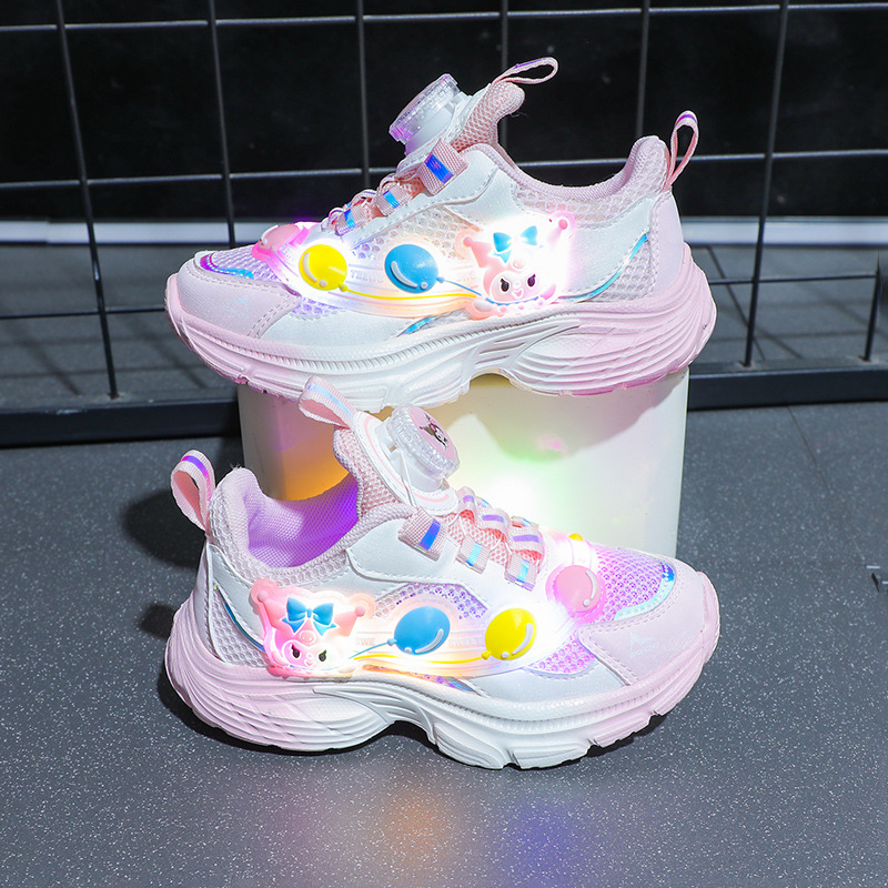 Light up girls' sports shoes summer new mesh breathable girls' shoes lightweight baby girls' internet famous shoes student shoes