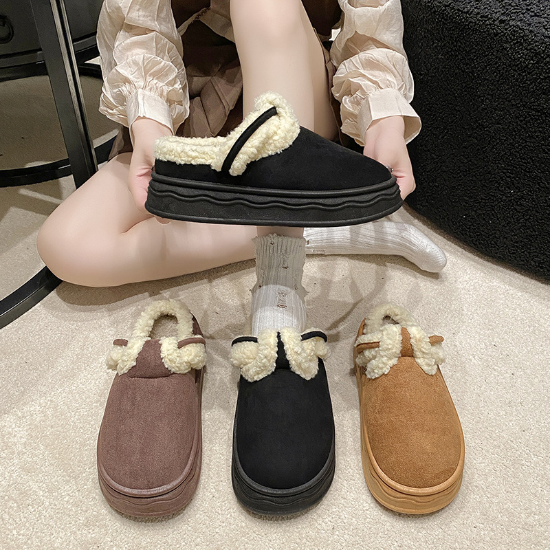 Baotou cotton slippers women's autumn and winter new versatile thick sole with velvet anti slip and poop feeling, home indoor warm slippers