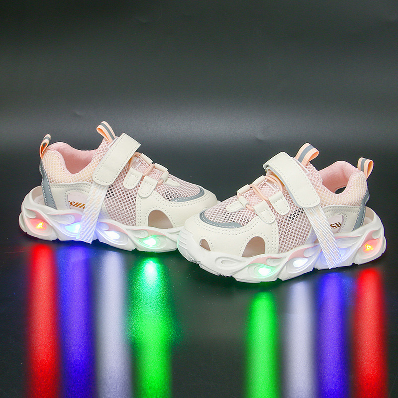 2023 Summer Edition Children's Sandals with Lights, Girls' Headless Sandals, Hollow Mesh, Korean Edition Soft soled Sports Shoes for Elementary School Students 2023 Summer Edition Children's Sandals with Lights, Girls' Headless Sandals, Hollow Mesh, Korean Edition Soft soled Sports Shoes for Elementary School Students