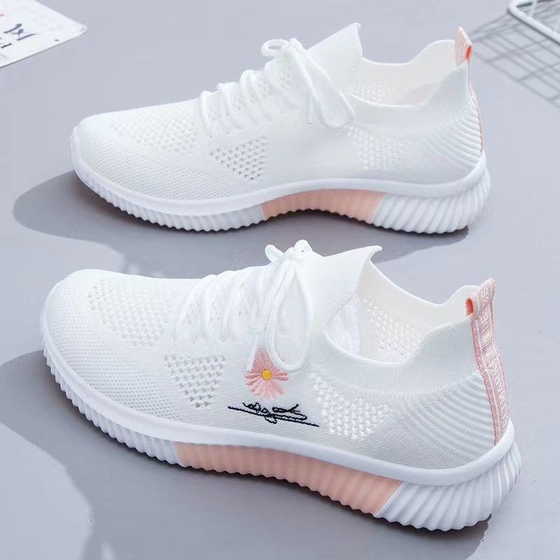 New Spring and Summer Women's Flyknit Sports Shoes Fashion Versatile Running Shoes Mesh Breathable Casual Female Student Wholesale