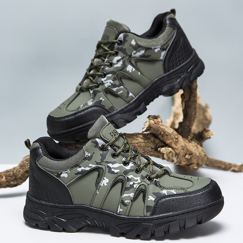 2024 new outdoor camouflage hiking shoes Spring and Autumn new color blocked workwear shoes Cross border men's shoes Lace up sports men's shoes