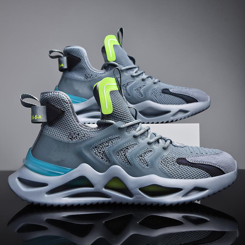 2022 Cross border New Men's Flyknit Sports Shoes Korean Edition Trendy Fashion Casual Shoes Student Blade Bottom Running Shoes