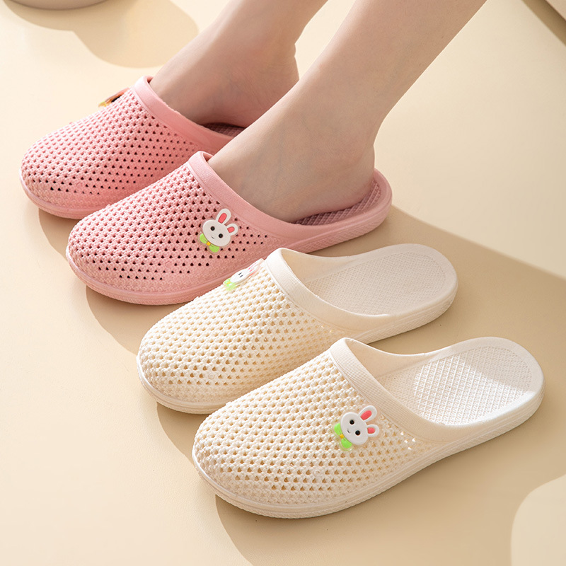 2024 summer new hole cool mop flat toe flip flops women's soft bottom anti slip indoor and outdoor casual bathroom mop