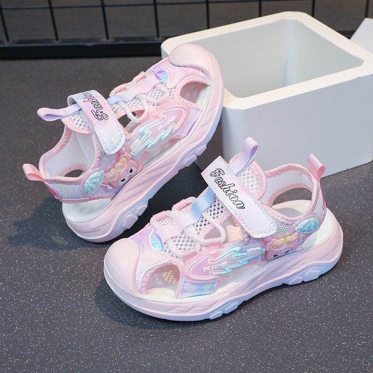 Girls' Baotou Sandals 2024 Summer New Small and Medium sized Girls' Baby Sandals Soft Bottom Versatile Student Shoes