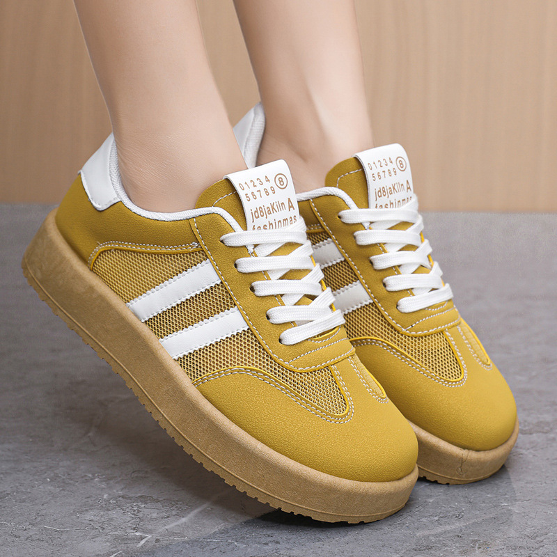 Cross border women's shoes with thick soles, versatile breathable mesh, spring and summer fresh breeze, German training shoes, candy colored casual white shoes
