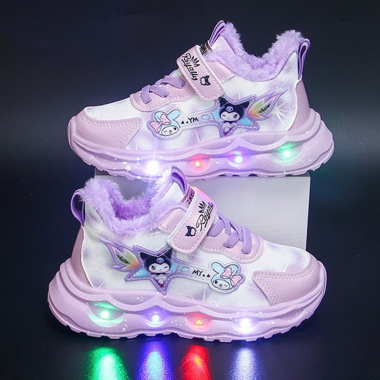 Kulomi Girls' Sports Shoes with Lights 2024 Autumn/Winter New Collection Children's Leather Face Middle and Small Children's Velvet Warm Running Shoes Kulomi Girls' Sports Shoes with Lights 2024 Autumn/Winter New Collection Children's Leather Face Middle and Small Children's Velvet Warm Running Shoes
