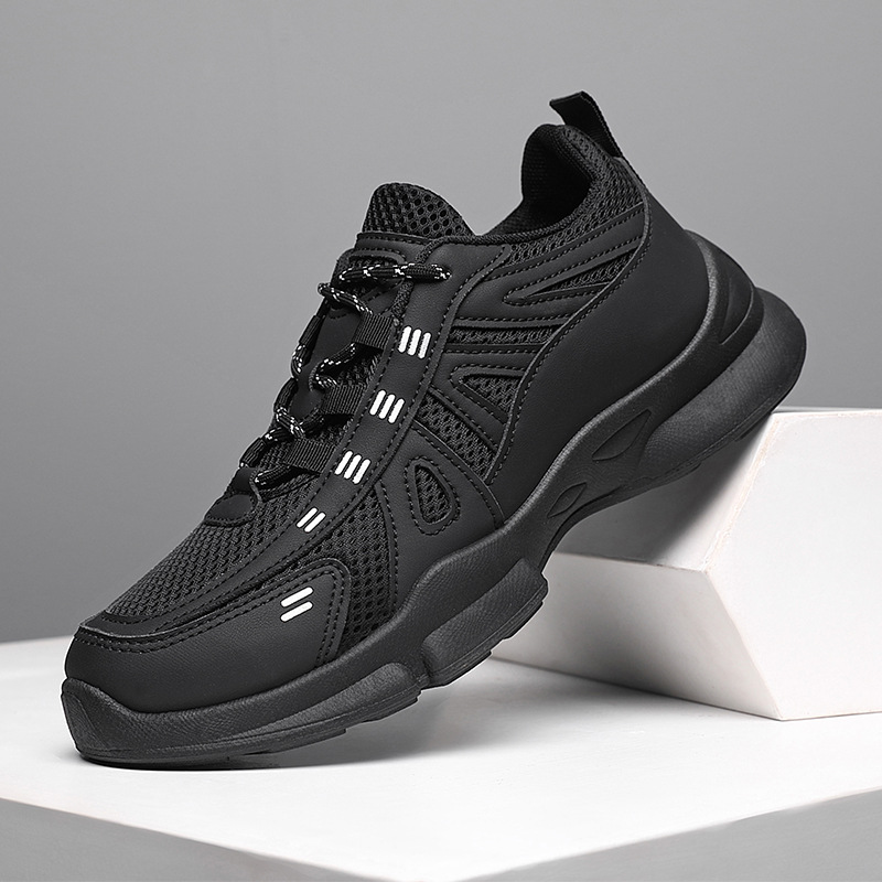 Cross border new men's outdoor sports and leisure shoes with breathable mesh for training and running, black shoes wholesale