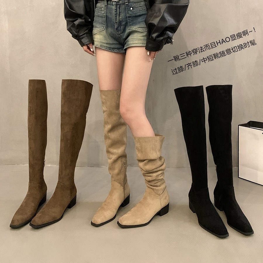 Thick heeled Western cowboy retro knee high boots for women, 2024 new autumn and winter stacking boots, long leg knight boots