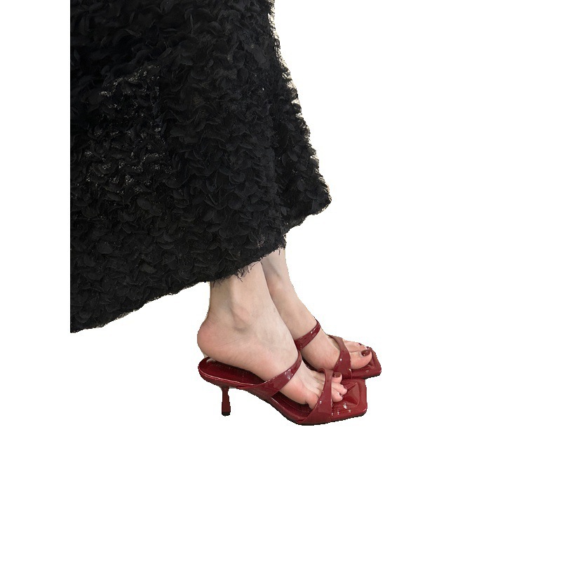 2024 Summer French Style Square Head, Open Toe, Thin Heel, Strap Sandals, Women's Outerwear, Niche Cold Slippers, High Heels 2024 Summer French Style Square Head, Open Toe, Thin Heel, Strap Sandals, Women's Outerwear, Niche Cold Slippers, High Heels