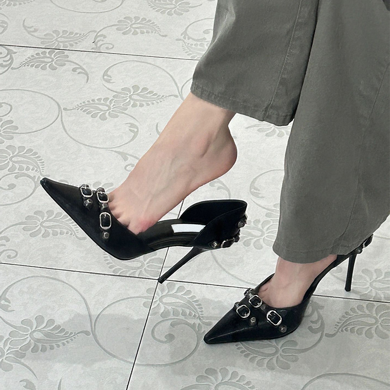European and American new pointed thin heel rivet high heels women's sexy buckle punk style hollow queen single shoes European and American new pointed thin heel rivet high heels women's sexy buckle punk style hollow queen single shoes