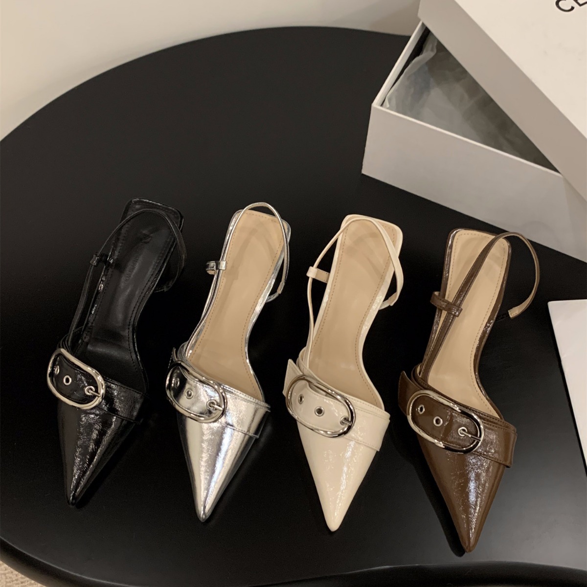 Niche French silver high heels, toe cap sandals, fairy shoes, 2024 new spring and summer temperament pointed single shoes Niche French silver high heels, toe cap sandals, fairy shoes, 2024 new spring and summer temperament pointed single shoes