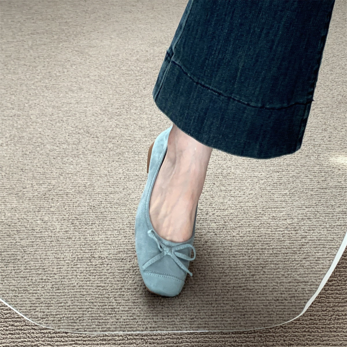 Coarse heel paired with skirt temperament single shoe women's shoes for spring and autumn 2025, new blue bow shallow mouth French scoop shoes Coarse heel paired with skirt temperament single shoe women's shoes for spring and autumn 2025, new blue bow shallow mouth French scoop shoes