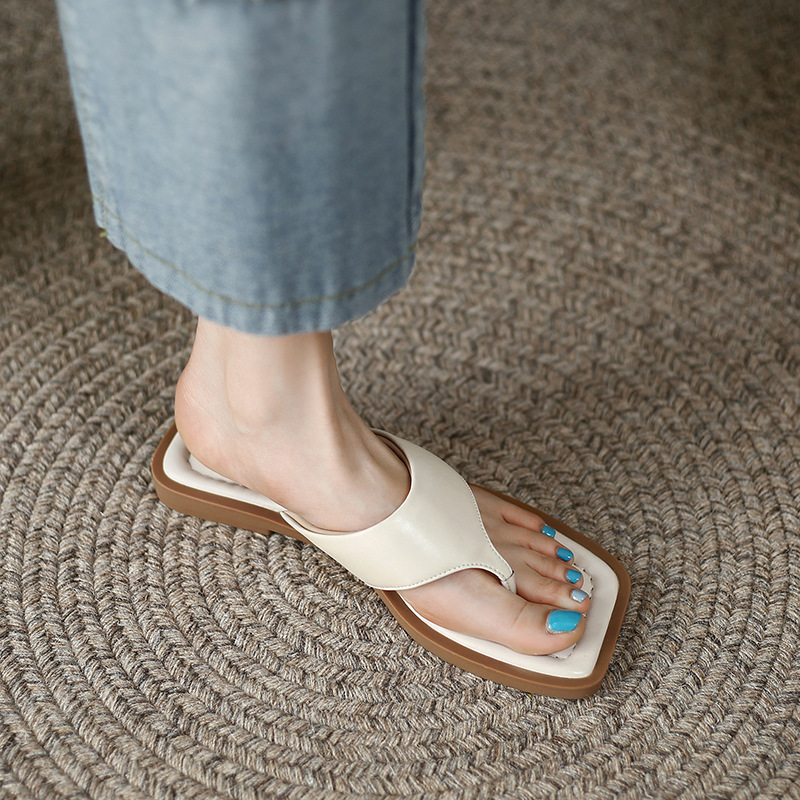 FairyWink is a bit comfortable! French square toe flat slippers for women's summer outdoor wear, beach sandals FairyWink is a bit comfortable! French square toe flat slippers for women's summer outdoor wear, beach sandals