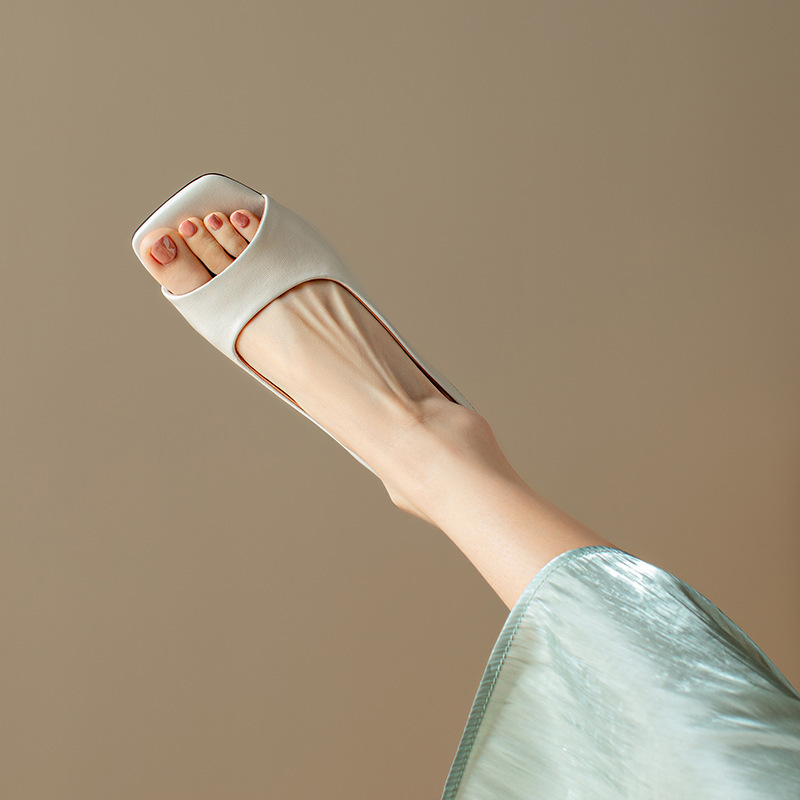 French style minimalist back hollow fish mouth high heels exude a slimming, mid heeled, slim heeled sandals for women's summer 2024 collection French style minimalist back hollow fish mouth high heels exude a slimming, mid heeled, slim heeled sandals for women's summer 2024 collection