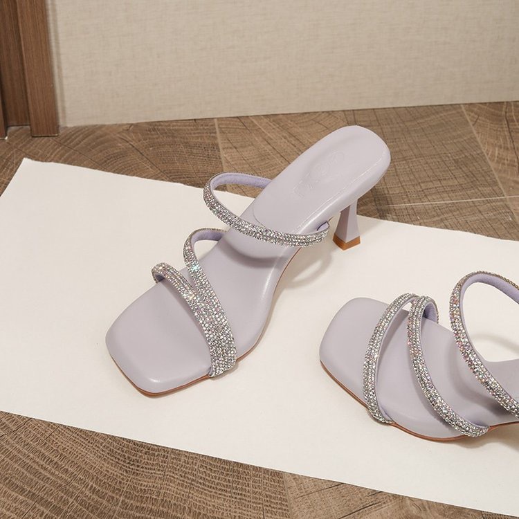 Fairy Feng Shui Diamond with Cool Slippers for Women Wearing Outdoor Summer Square Head Stepping on Shit Feeling High Heels Fashion Sandals Fairy Feng Shui Diamond with Cool Slippers for Women Wearing Outdoor Summer Square Head Stepping on Shit Feeling High Heels Fashion Sandals