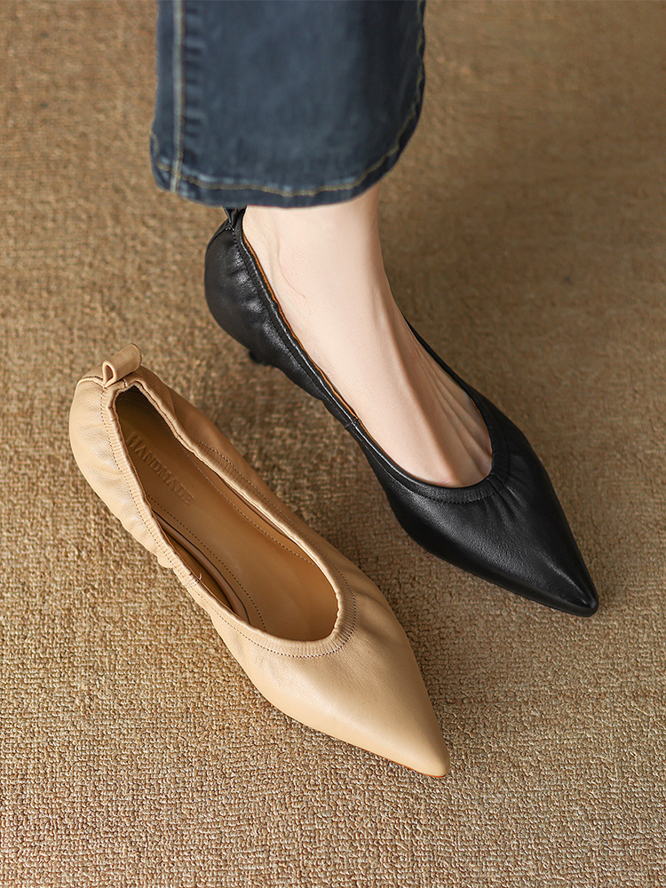 Sharp pointed cat follow-up shoes for women summer soft leather shallow mouth heel commuting professional work high heels spring and autumn styles Sharp pointed cat follow-up shoes for women summer soft leather shallow mouth heel commuting professional work high heels spring and autumn styles