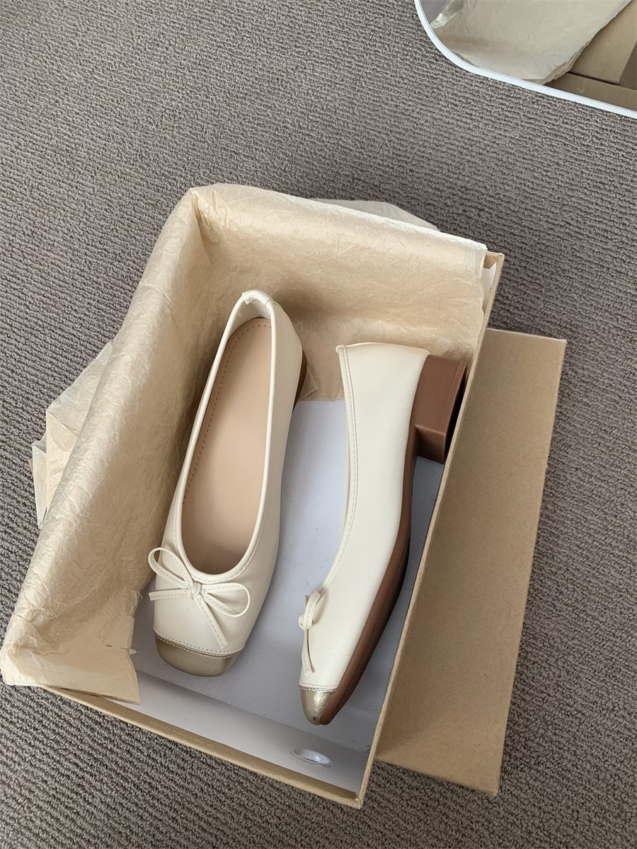 Coarse heel paired with skirt temperament single shoe women's shoes for spring and autumn 2025, new blue bow shallow mouth French scoop shoes Coarse heel paired with skirt temperament single shoe women's shoes for spring and autumn 2025, new blue bow shallow mouth French scoop shoes