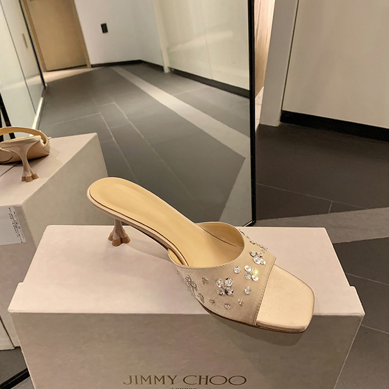 French square toe high-heeled shoes with flower petals, rhinestones, silk, kitten heels, sandals, women's summer outdoor wear French square toe high-heeled shoes with flower petals, rhinestones, silk, kitten heels, sandals, women's summer outdoor wear