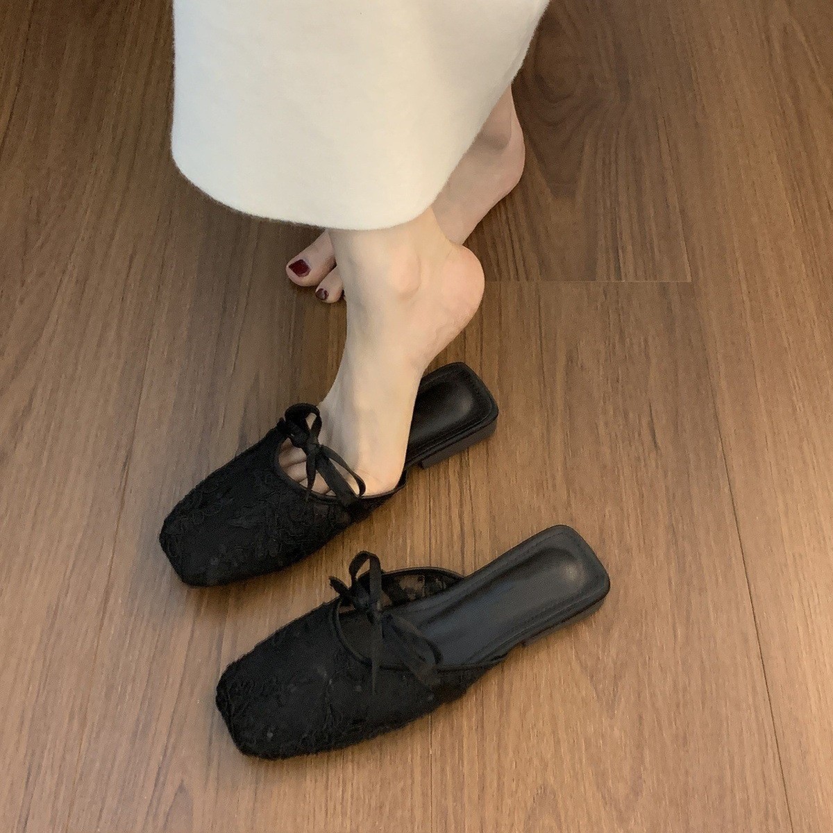 Ladies' style Baotou half slippers for women wearing summer fairy style dress with gentle mesh sandals Ladies' style Baotou half slippers for women wearing summer fairy style dress with gentle mesh sandals