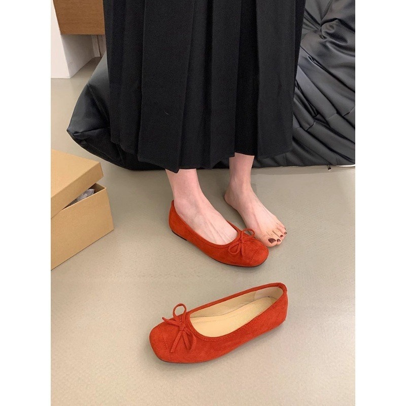 Super soft single shoe women's suede green bow flat bottom 2024 spring and autumn round toe soft sole shallow mouth grandma shoes women Super soft single shoe women's suede green bow flat bottom 2024 spring and autumn round toe soft sole shallow mouth grandma shoes women