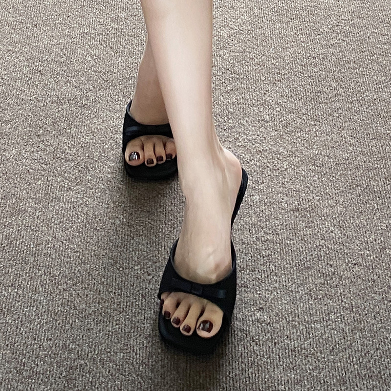 Small butterfly bow high-heeled slippers, French style sandals, M ü ller half slippers, new high-heeled sandals for women's summer outdoor wear Small butterfly bow high-heeled slippers, French style sandals, M ü ller half slippers, new high-heeled sandals for women's summer outdoor wear