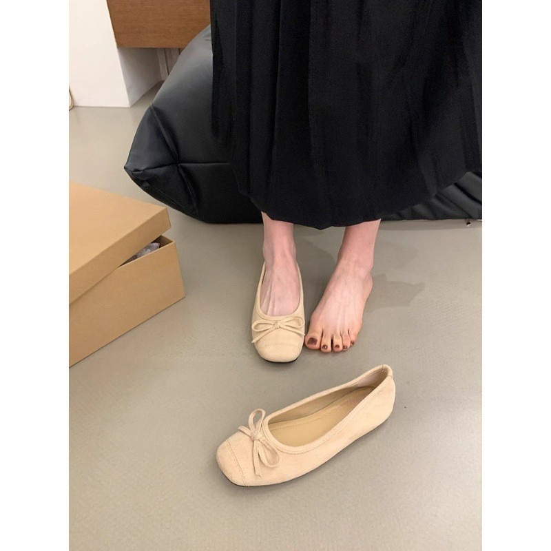Super soft single shoe women's suede green bow flat bottom 2024 spring and autumn round toe soft sole shallow mouth grandma shoes women Super soft single shoe women's suede green bow flat bottom 2024 spring and autumn round toe soft sole shallow mouth grandma shoes women