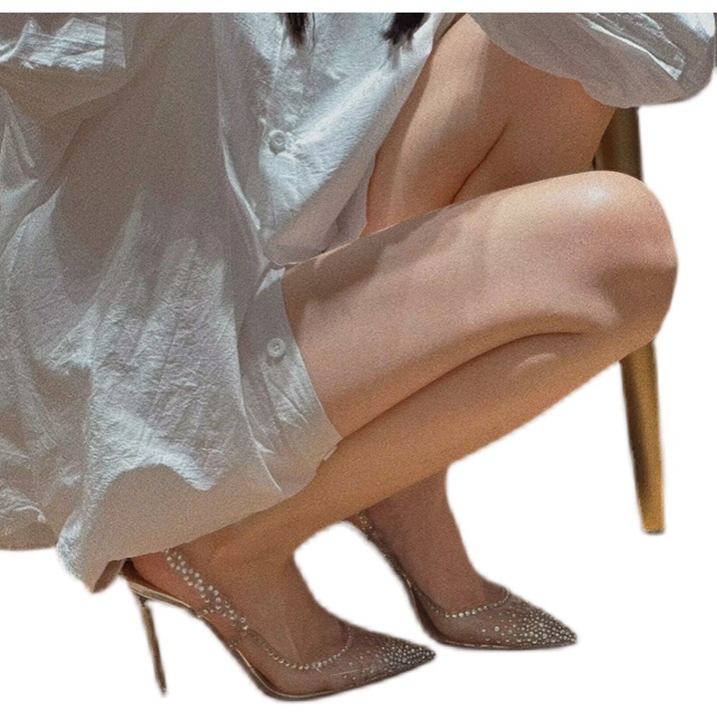 2023 New Summer Shoes for Women with Fine Heels, Pointed Point, Shallow Mouth, Diamond Head, Transparent High Heels, Elegant and Elegant Single Shoes for Women 2023 New Summer Shoes for Women with Fine Heels, Pointed Point, Shallow Mouth, Diamond Head, Transparent High Heels, Elegant and Elegant Single Shoes for Women