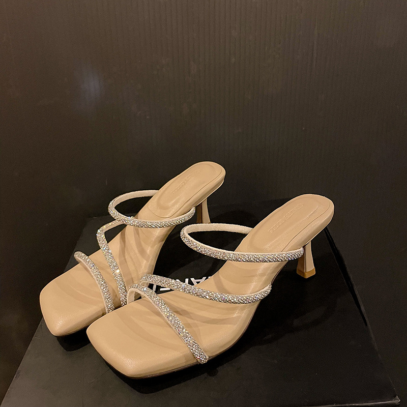 Fairy Feng Shui Diamond with Cool Slippers for Women Wearing Outdoor Summer Square Head Stepping on Shit Feeling High Heels Fashion Sandals Fairy Feng Shui Diamond with Cool Slippers for Women Wearing Outdoor Summer Square Head Stepping on Shit Feeling High Heels Fashion Sandals