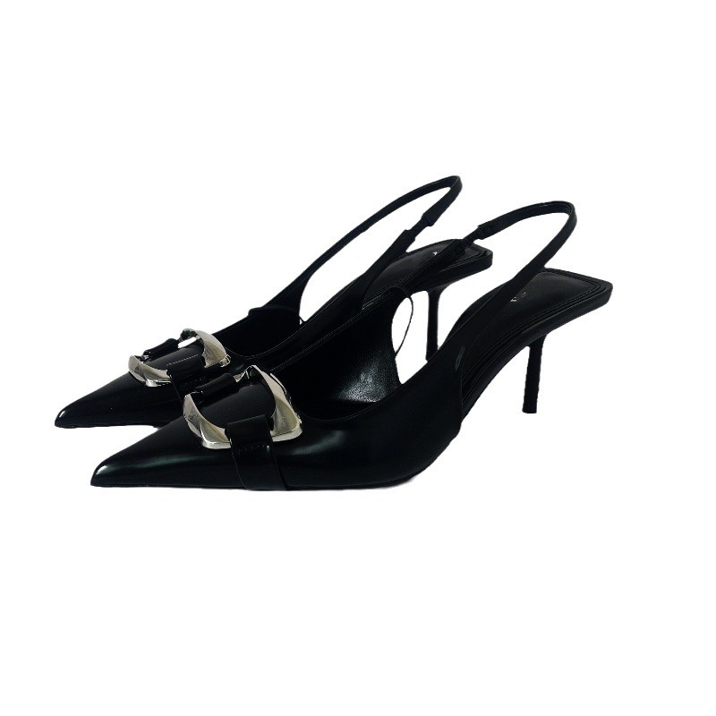 Zar2024 Autumn/Winter New Product: Black Metal Ornament with Exposed Heels and Pointed Mouller High Heels 2272533510 Zar2024 Autumn/Winter New Product: Black Metal Ornament with Exposed Heels and Pointed Mouller High Heels 2272533510