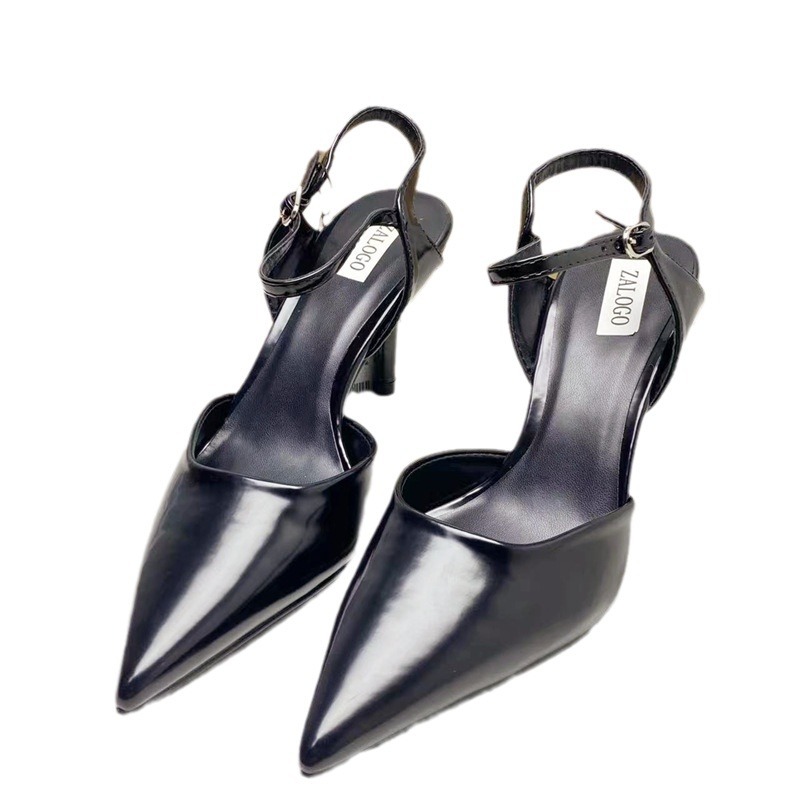 ZA women's shoes 2024 summer new women's shoes high heels black patent leather pointed toe buckle high-heeled sandals for women ZA women's shoes 2024 summer new women's shoes high heels black patent leather pointed toe buckle high-heeled sandals for women
