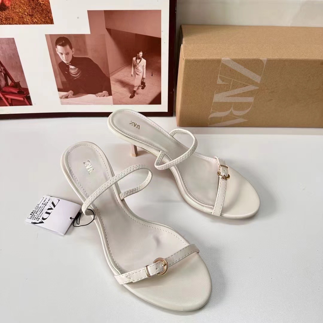 ZA High Heel Sandals 2024 Autumn New Style White Strap Round Head Metal Buckle Fashion Thin Heel Sandals for Women ZA High Heel Sandals 2024 Autumn New Style White Strap Round Head Metal Buckle Fashion Thin Heel Sandals for Women