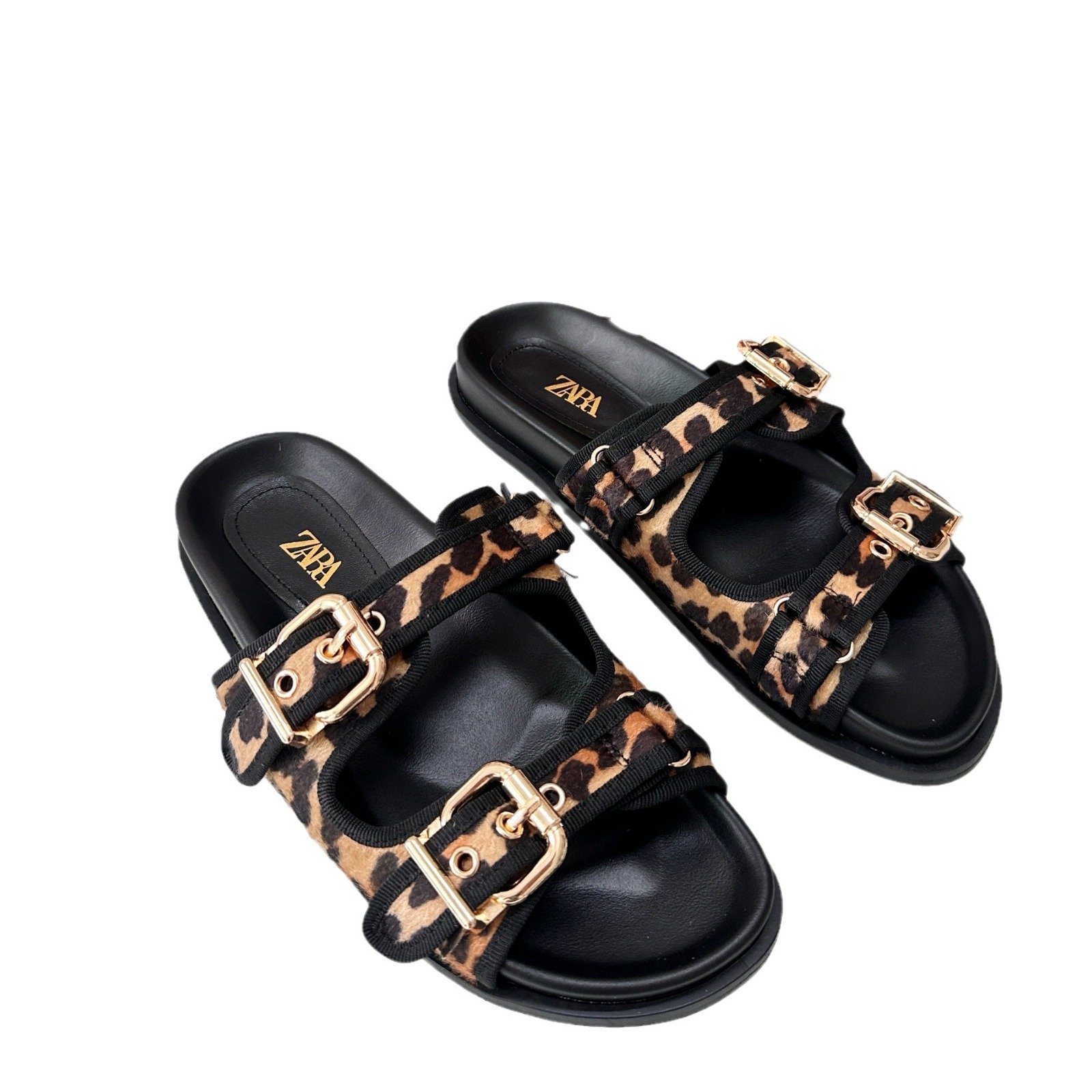 ZA Women's Shoes 2024 Summer New Product Fashion Foreign Trade Thick Bottom Leopard Pattern Metal Buckle Decoration Back Air Versatile Cool Slippers for Women ZA Women's Shoes 2024 Summer New Product Fashion Foreign Trade Thick Bottom Leopard Pattern Metal Buckle Decoration Back Air Versatile Cool Slippers for Women