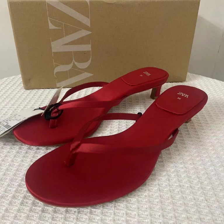 ZA women's new 2024 spring/summer round toe high-heeled shoes with red herringbone clip, exposed heel, cat heel, fashionable sandals for women ZA women's new 2024 spring/summer round toe high-heeled shoes with red herringbone clip, exposed heel, cat heel, fashionable sandals for women