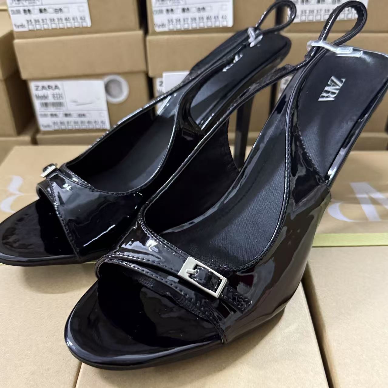 Za2024 Spring/Summer Sandals Square Head Open Toe Shallow Mouth Stiletto High Heels Belt Buckle Elegant French Women's Shoes Strap Za2024 Spring/Summer Sandals Square Head Open Toe Shallow Mouth Stiletto High Heels Belt Buckle Elegant French Women's Shoes Strap