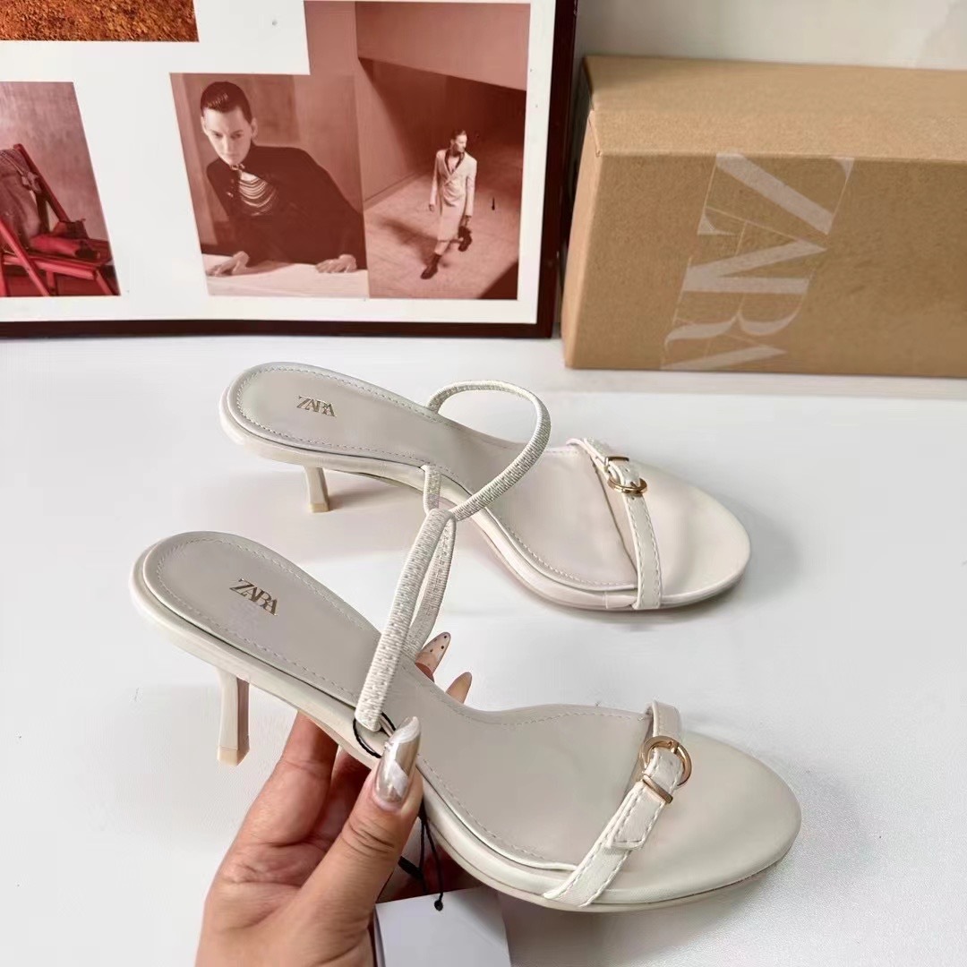 ZA High Heel Sandals 2024 Autumn New Style White Strap Round Head Metal Buckle Fashion Thin Heel Sandals for Women ZA High Heel Sandals 2024 Autumn New Style White Strap Round Head Metal Buckle Fashion Thin Heel Sandals for Women