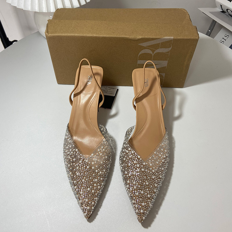 ZA High Heel Sandals 2024 New Summer Tip, Fine Heel, Shallow Mouth, Back Hollow Pearl Decoration, Back Strap, Headband, Women's Sandals ZA High Heel Sandals 2024 New Summer Tip, Fine Heel, Shallow Mouth, Back Hollow Pearl Decoration, Back Strap, Headband, Women's Sandals