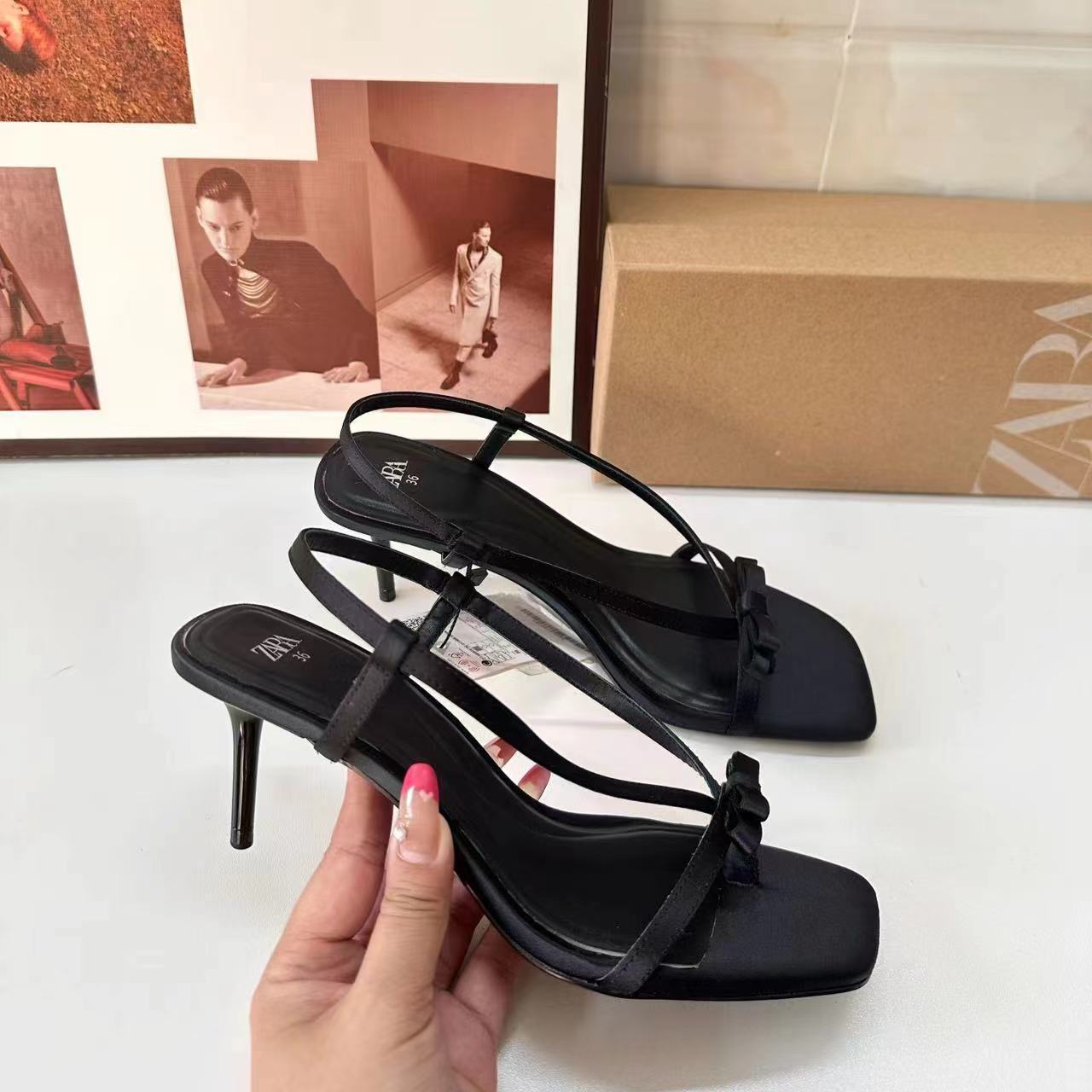 ZA New Women's Shoes 2024 Summer Square Head with Shallow Mouth and Thin Heel Fashion Open Toe Breathable Casual High Heels for Women ZA New Women's Shoes 2024 Summer Square Head with Shallow Mouth and Thin Heel Fashion Open Toe Breathable Casual High Heels for Women