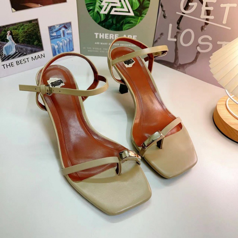Z2024 summer new fashionable open toe square toe clip toe metal decoration fine heel casual straight strap high-heeled sandals for women Z2024 summer new fashionable open toe square toe clip toe metal decoration fine heel casual straight strap high-heeled sandals for women