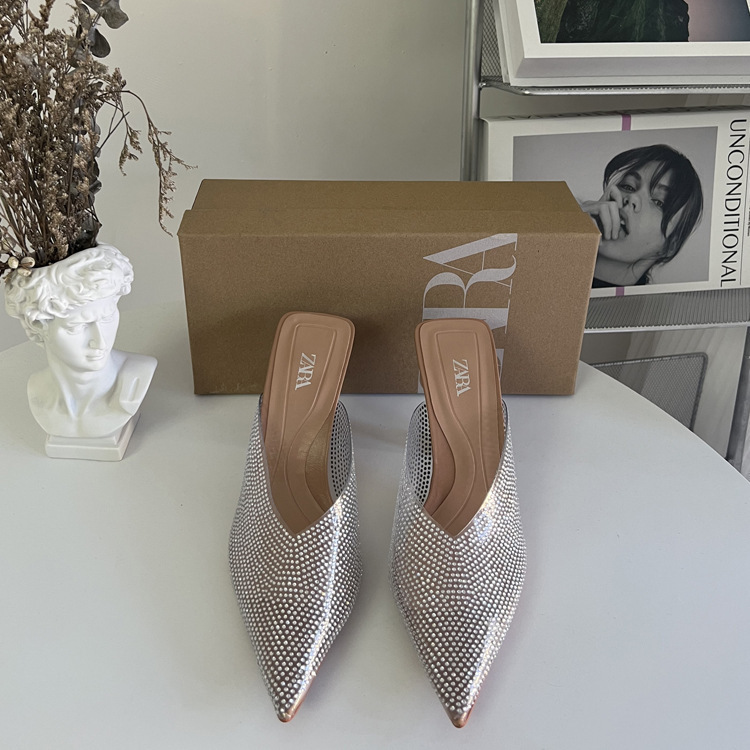 ZA new women's shoes for autumn 2024, transparent rhinestone fairy pointed slender high-heeled toe, sexy outerwear style, cool drag ZA new women's shoes for autumn 2024, transparent rhinestone fairy pointed slender high-heeled toe, sexy outerwear style, cool drag