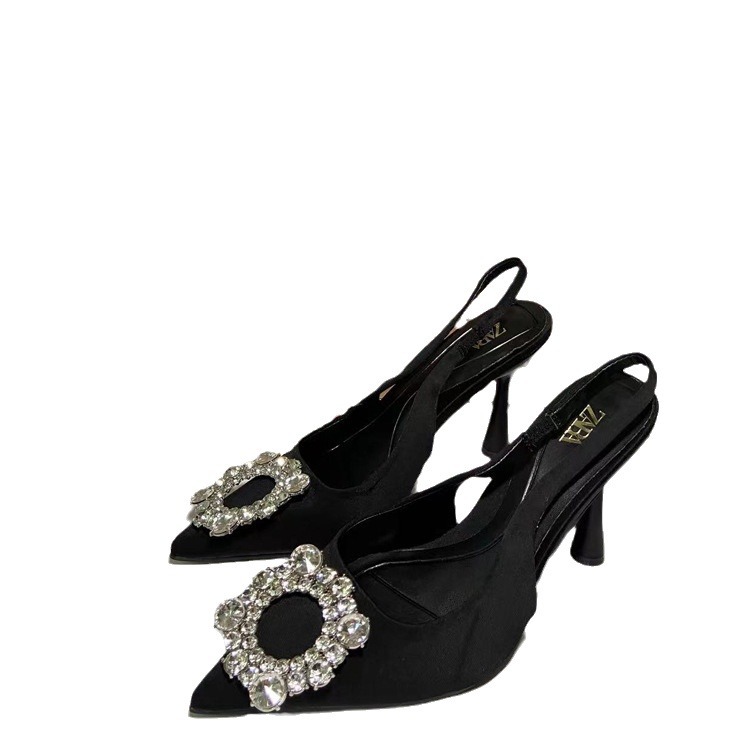 ZA High Heels 2024 Spring/Summer New Fashionable Versatile Women's Shoes Water Diamond Square Button Sandals Casual French Style Single Shoes ZA High Heels 2024 Spring/Summer New Fashionable Versatile Women's Shoes Water Diamond Square Button Sandals Casual French Style Single Shoes